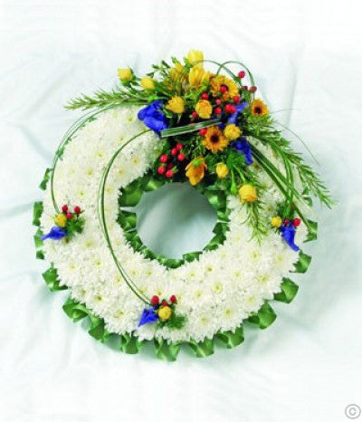 White Based Round Funeral Wreath