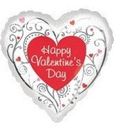 Happy Valentines Day - Silver Swirls & Hearts